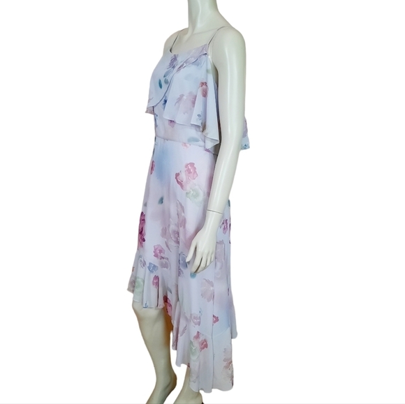 BADGLEY Mischka for Le Tote Dress size 6 Lavender Floral Hi Lo Hem Ruffle Detail - Picture 5 of 11